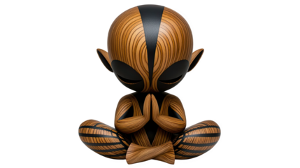 A futuristic wooden-textured humanoid figure in deep meditation, blending organic aesthetics with a minimalist, zen-like sci-fi design exuding tranquility  - AI Generated Digital Art