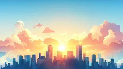 Fototapeta premium Stunning cityscape sunrise with colorful clouds and skyscrapers art view blue urban light scene