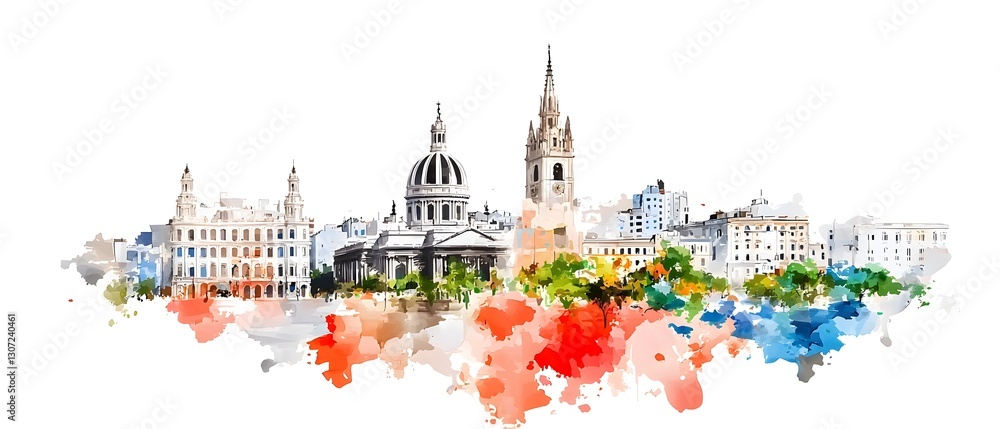 Poster Minimalist Havana Cityscape Highlighted in Abstract Watercolor Showcasing the City s Historic and Modern Architecture in a Stylish Digital Design