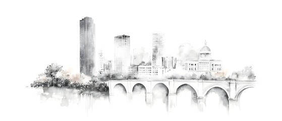 Obraz premium Stunning black and white watercolor artwork depicting the skyline of Havana Cuba