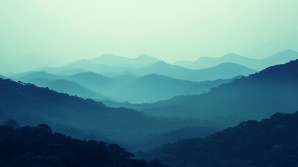 Fototapeta premium Serene mountain landscape at dusk nature photography foggy environment panoramic view