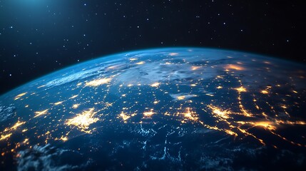 Obraz premium The planet earth at night with city lights shining brightly