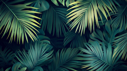 Lush tropical green palm leaves dark background nature scene plant image flora jungle summer exotic