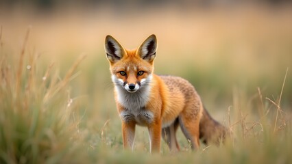 Obraz premium Captivating Red Fox Portrait Amidst Autumnal Field, Wildlife in Natural Habitat 