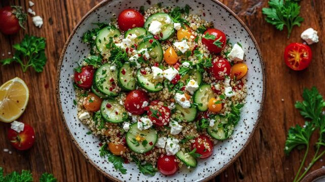 Fresh Mediterranean Quinoa Salad with Vegetables and Feta Cheese
