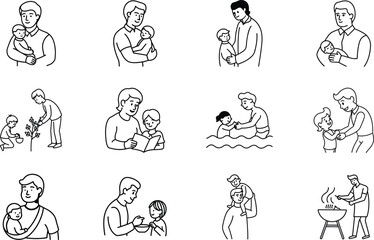 Fathers and Sons Bonding Activities, Love, and Care Illustrations