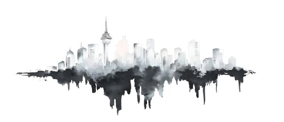 Obraz premium Striking Monochrome Watercolor Cityscape of Curitiba Brazil s Iconic Urban Landscape A contemporary interpretation of the city s modern architecture and landmark skyscrapers