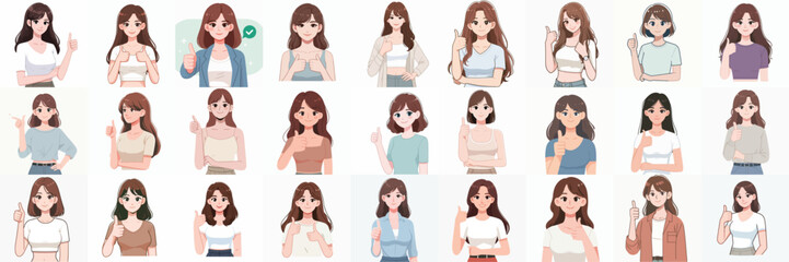Vector set of young women giving thumbs up