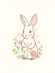 Obraz premium Cute Bunny with Flowers Whimsical Easter Illustration