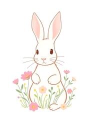 Obraz premium Cute Bunny with Flowers Whimsical Easter Illustration