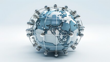 Collection of Automated 3D element of freight cargo, train, truck, air cargo, crane, container, shipping in logistic management concept, movement and warehouse logistics network, banner and background