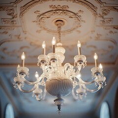 Elegant Crystal Chandelier in Ornate Ceiling