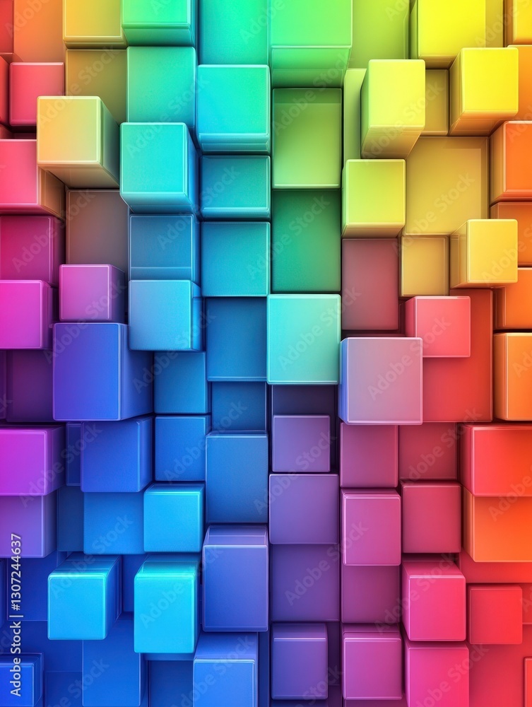 Poster Abstract composition of multicolored cubes creating a vibrant and dynamic geometric pattern