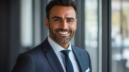 Fototapeta premium Handsome man in a suit smiling for a professional portrait