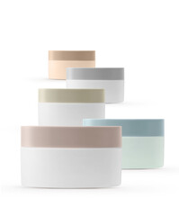 The Group Of Blank Cosmetic Container for Cream, Powder isolated on White background