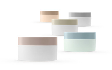 The Group Of Blank Cosmetic Container for Cream, Powder isolated on White background