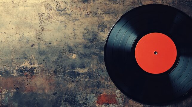 Vintage Vinyl Record on Textured Background with Warm Tones Ideal for Music Theme, Nostalgia, Retro Collectors, and Audio Enthusiasts Imagery