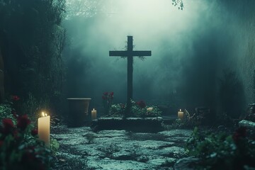 Naklejka premium The idea of Easter Sunday: the crucifixion of Jesus Christ. Generative Ai