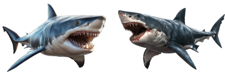 Set of a shark with open mouth, isolated on transparent background.