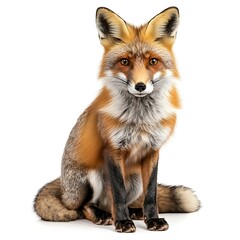 Elegant Red Fox Sitting Isolated on White Background