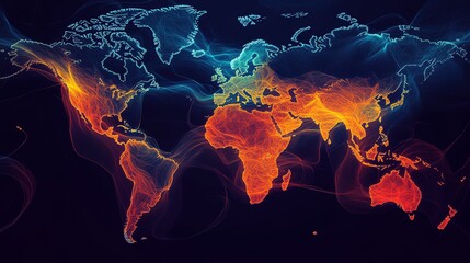 Stylized world map with vibrant colors.