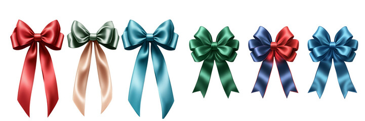 Fototapeta premium Set of a silk gift bows, isolated on transparent background.