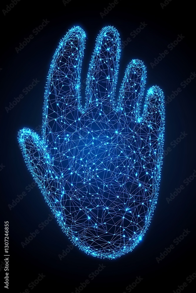 Aufkleber abstract illuminated hand representation with connection technology style