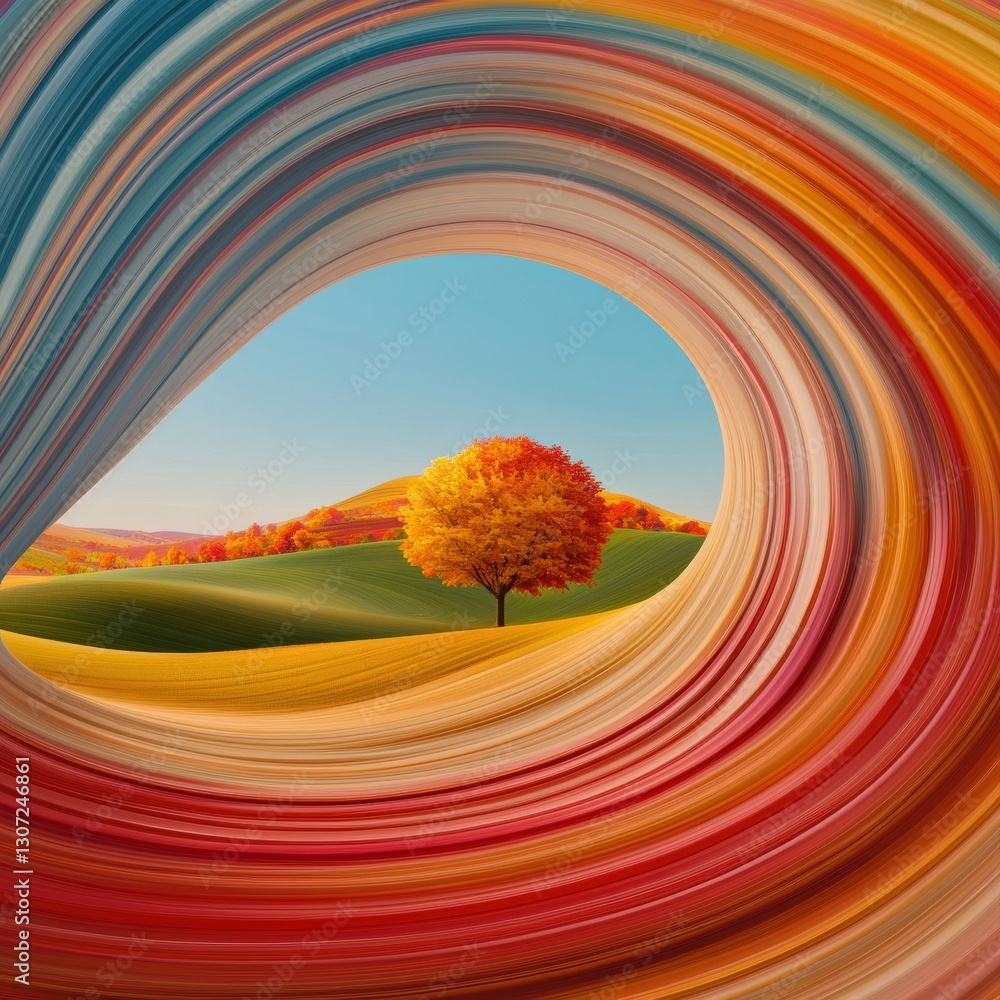 Poster the serenity of autumn visualized in swirling patterns.