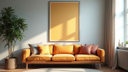 mock up poster frame in hipster interior background, living room, Scandinavian style