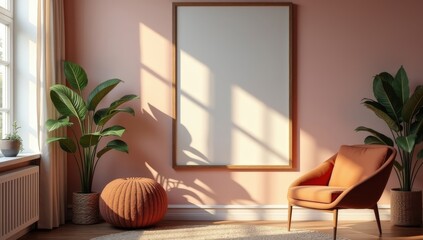 mock up poster frame in hipster interior background, living room, Scandinavian style