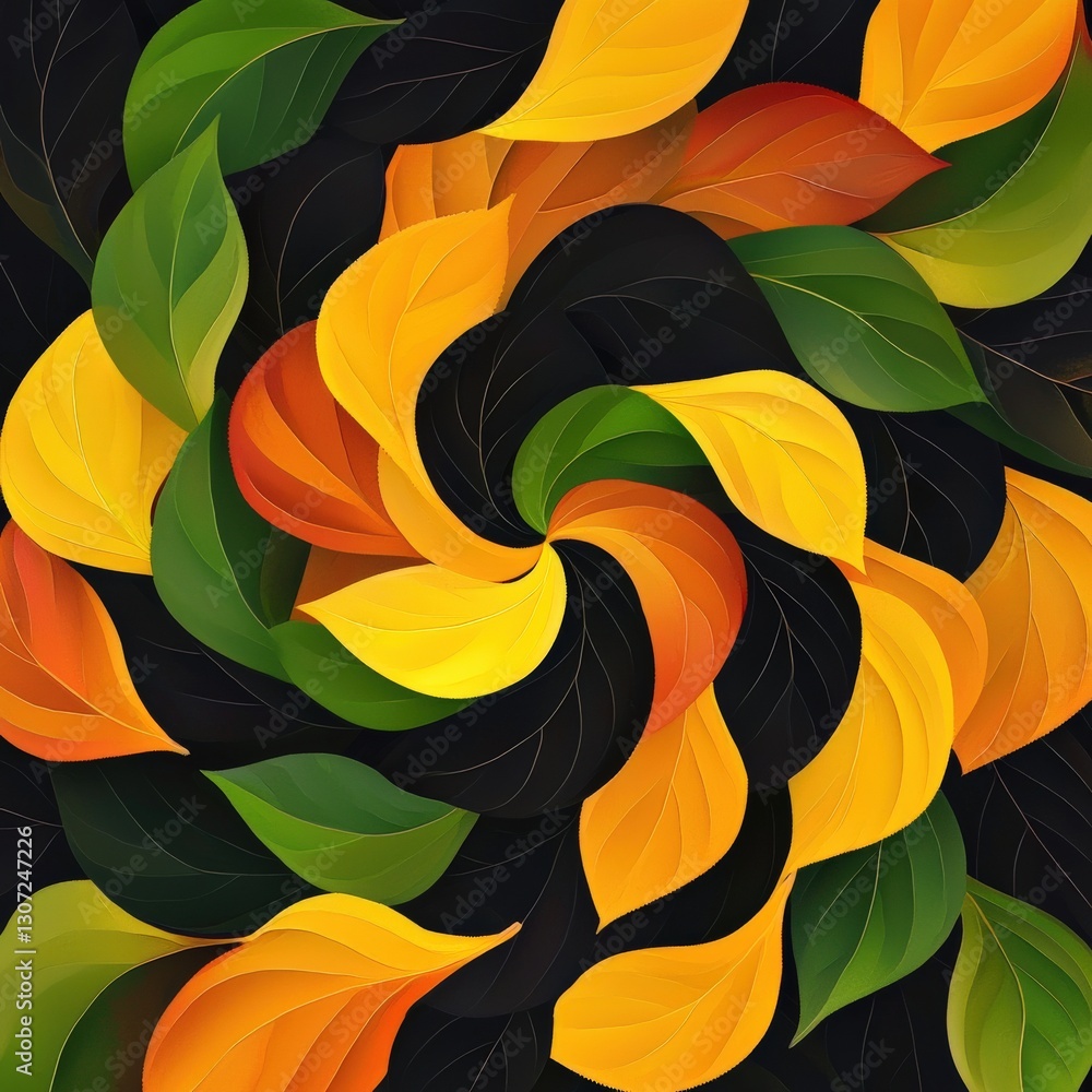 Poster the serenity of autumn visualized in swirling patterns.