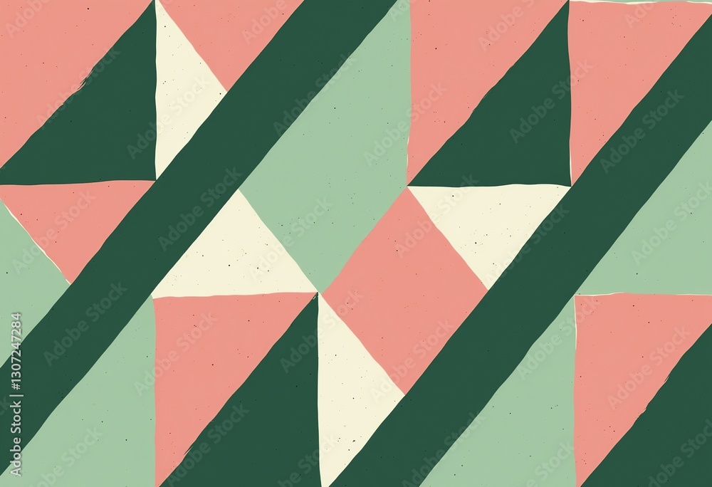 Poster retro triangle pattern in vintage green and pink: a flat design with harmonious arrangement for grap