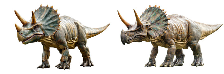 Fototapeta premium Set of a triceratops dinosaur, isolated on transparent background.