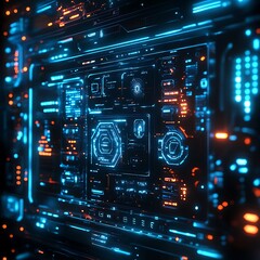 Obraz premium Futuristic Digital Interface System Neon Lights
