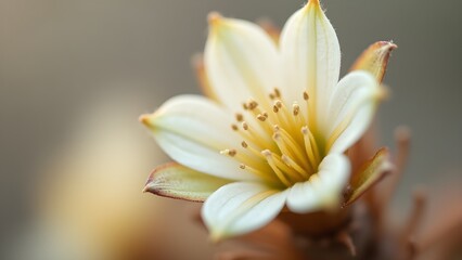 Obraz premium Captivating macro of Sempervivum succulent flower with its delicate petals and stamens