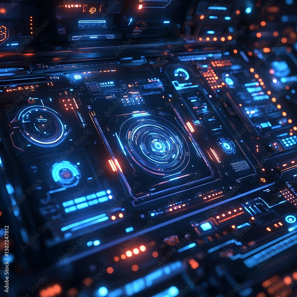 Poster futuristic tech interface control panel design