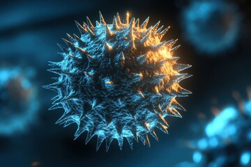 Obraz premium Close up view of a vibrant pollen grain under a microscope showcasing intricate details