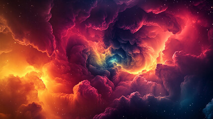 Vibrant cosmic cloudscape with swirling nebula and stars red art sky dark space night fiery colors
