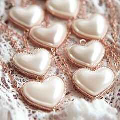 Obraz premium Elegant Heart-Shaped Pendants on Lace Background for Jewelry Display