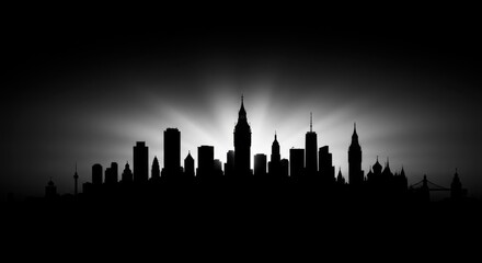 Fototapeta premium Silhouette of City Skyline with Landmark