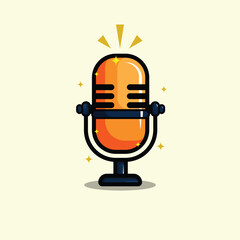 A vibrant, modern vector illustration of a retro-style microphone with glowing effects, perfect for podcast, music, or broadcasting themes.