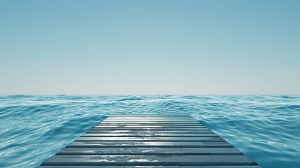 Obraz premium Wooden pier stretches out toward the horizon over rippling ocean water