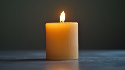 A softly glowing candle illuminates a serene space, creating a warm ambiance