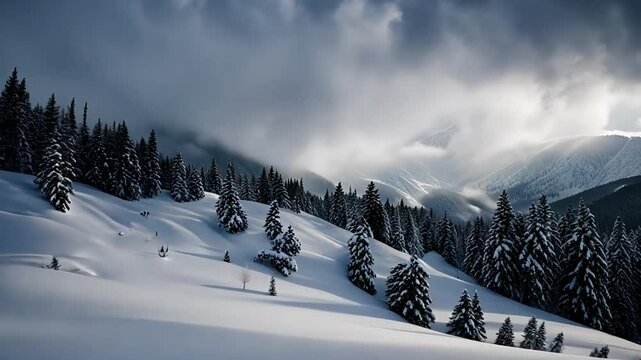 Blizzard on a snowy mountain. Avalanche.