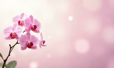 A tranquil scene of orchids swaying in the wind, delicate pastel strokes blending into a dreamy pink sky.