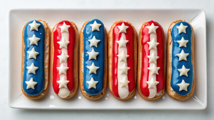 4th of July dessert. Colorful patriotic desserts arranged on a plate.
