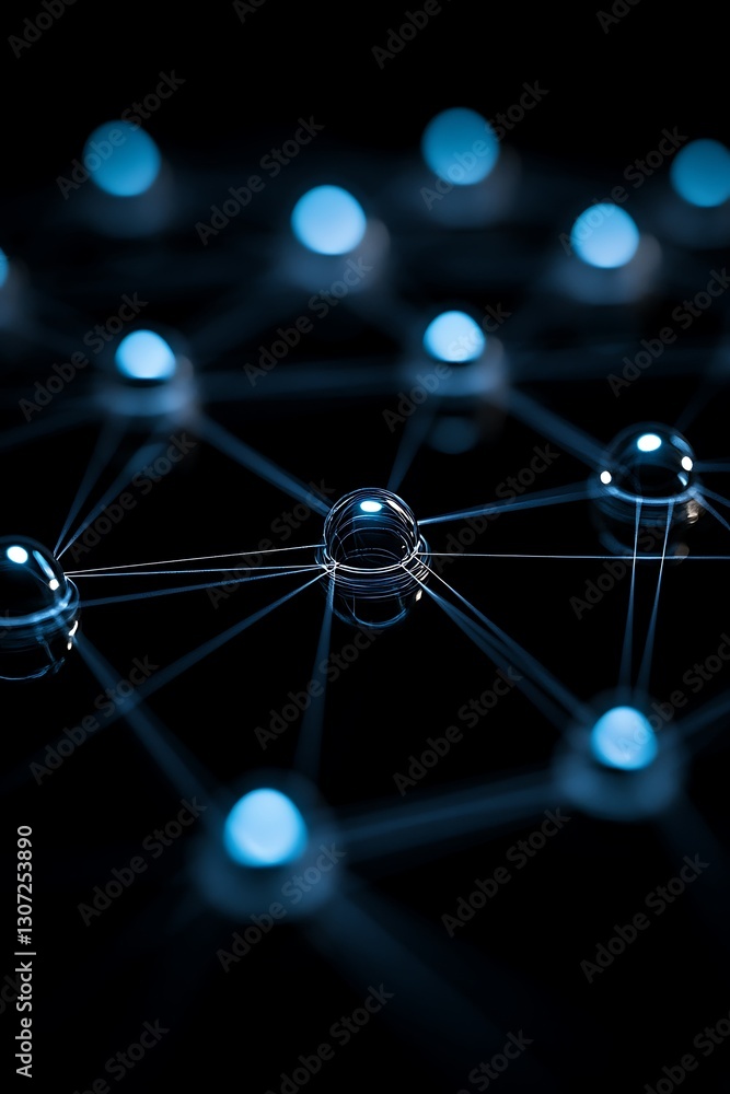 Aufkleber connected network nodes visualization on dark reflective surface