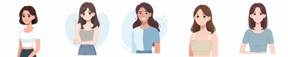 Vector collection of beautiful smiling women