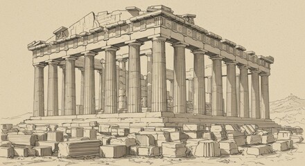 Obraz premium Drawing of the Acropolis in Athens, Greece
