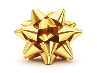 Golden gift bow on white background